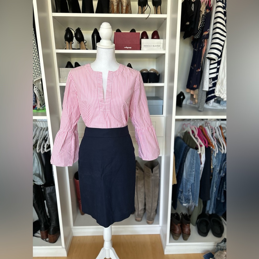 J. Crew super preppy pink striped blouse